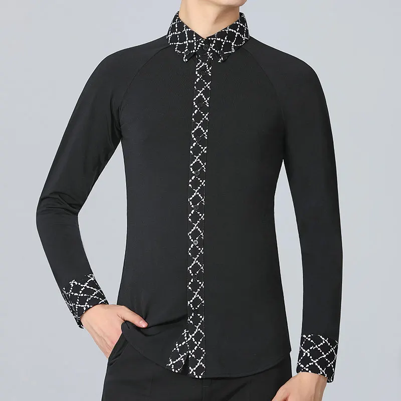 2024 Man Latin Dance Shirts Wals Ballroom Dans Kleding Prestaties Latin Man Shirts Top