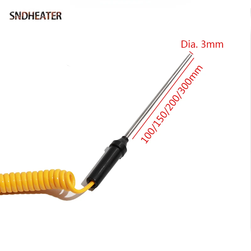 SNDHEATER K Type Bend Thermocouple WRNK-187/104M High Temperature Resistance Probe Sensor 100/200/300mm Spring Wire with Plug