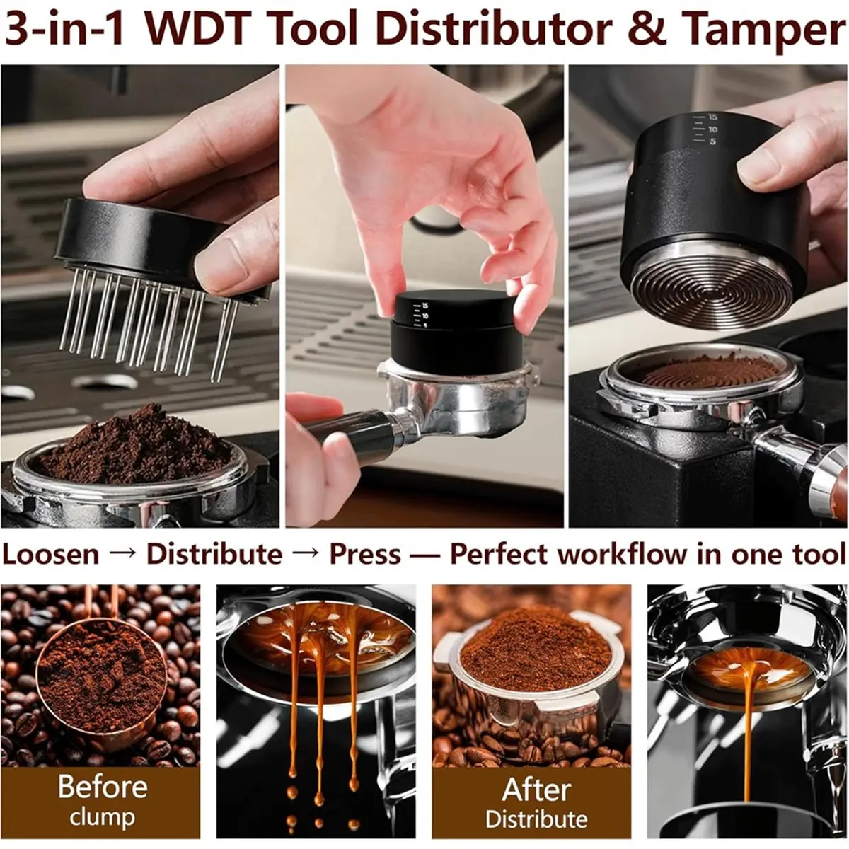 

Coffee Distributor and Tamper with WDT Tool Espresso Distribution Tool Constant-Pressure Coffee Tamper with Scale 51MM