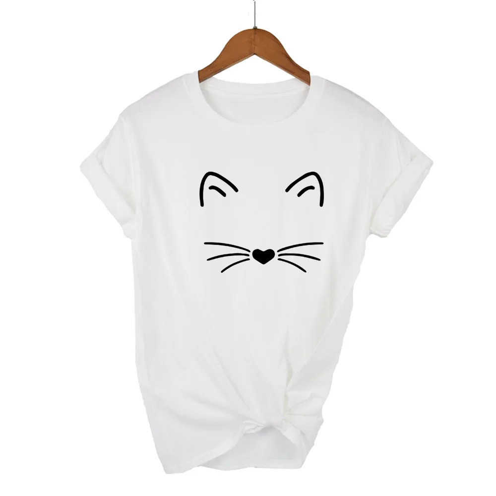 Cat Face Print Women T Shirt Short Sleeve O Neck Loose Women Tshirt Ladies Tee Shirt Tops Clothes Camisetas Mujer