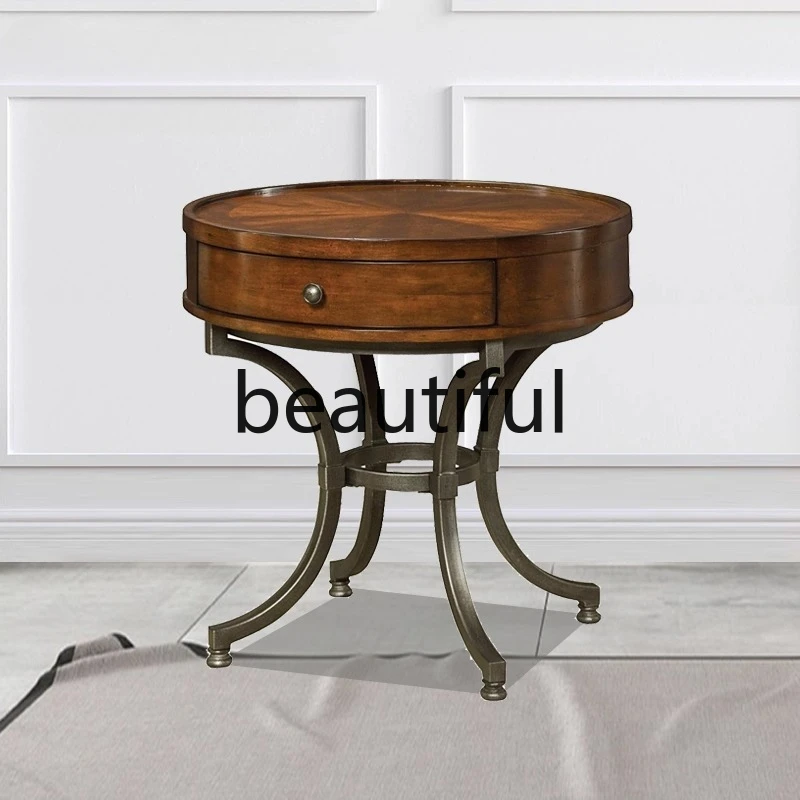 

American country casual retro old 304 hardware base round corner balcony brown negotiation table