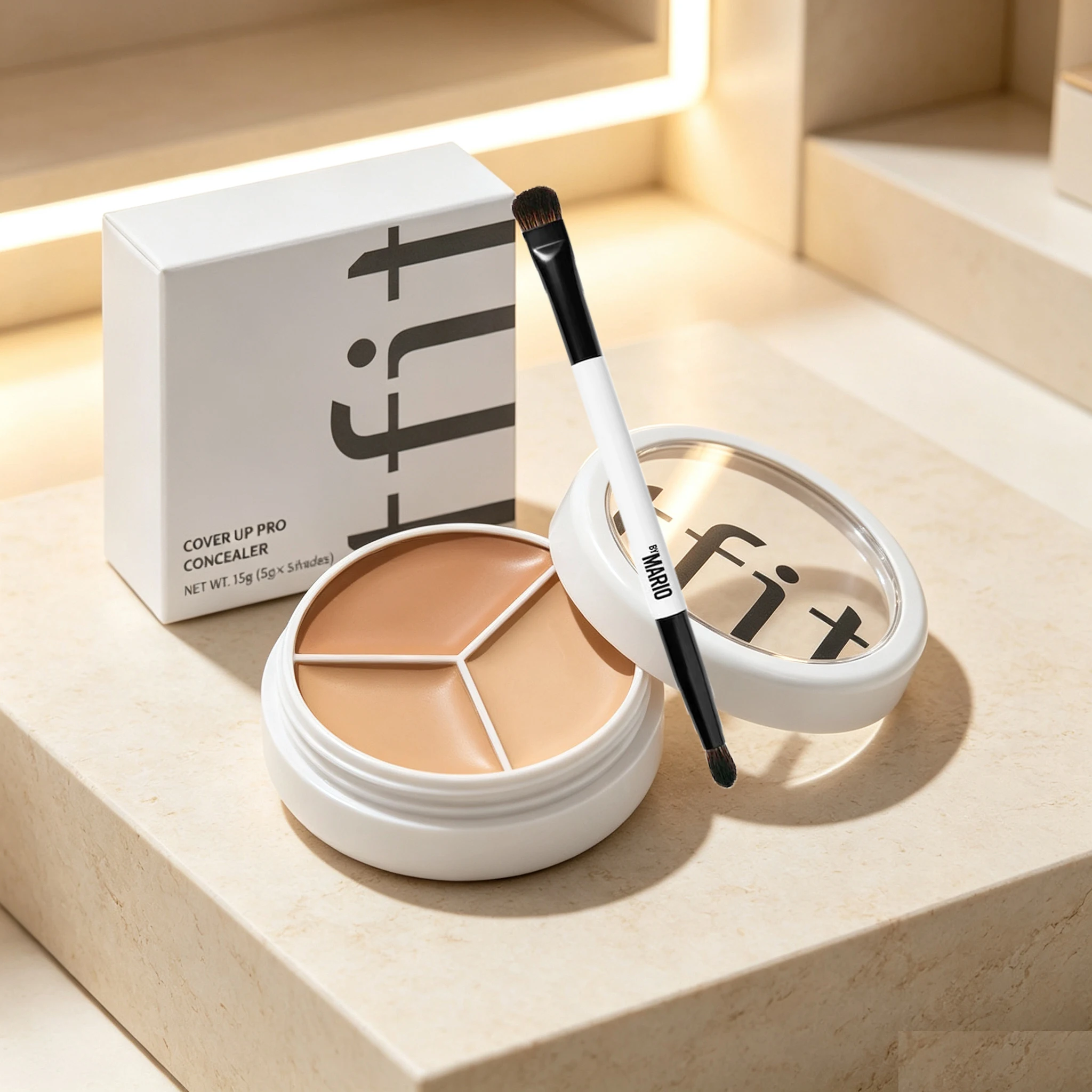 3 Shades Concealer TFIT Palette with EF1 Brush Full Coverage Color Correcting Cream Waterproof Long Lasting Concealer