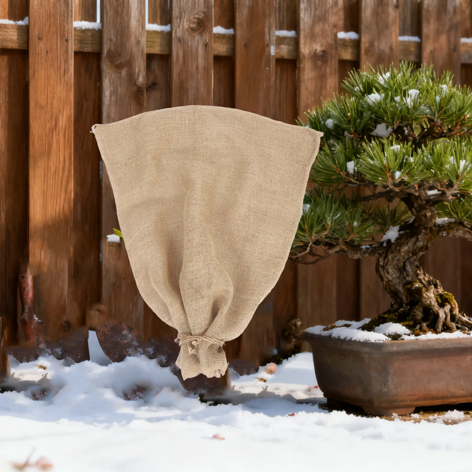 2Pcs Burlap Winter Plant Covers 39.3x23.58in Insulated Reusable Drawstring Wrap for Outdoor Plants Shrubs Small Trees Frost