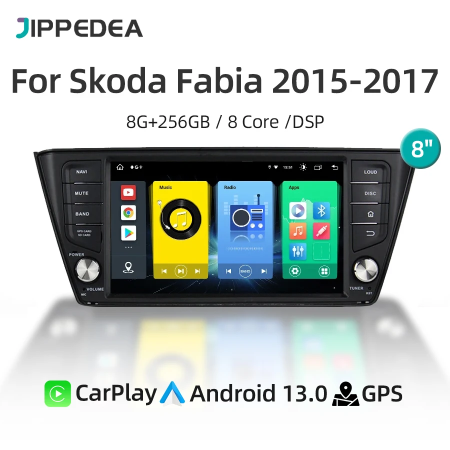 CarPlay Android 13.0 8G 256G IPS Car Multimedia Player GPS Navigation 4G WiFi Bluetooth RDS Car Radio for Skoda Fabia 2015-2017 