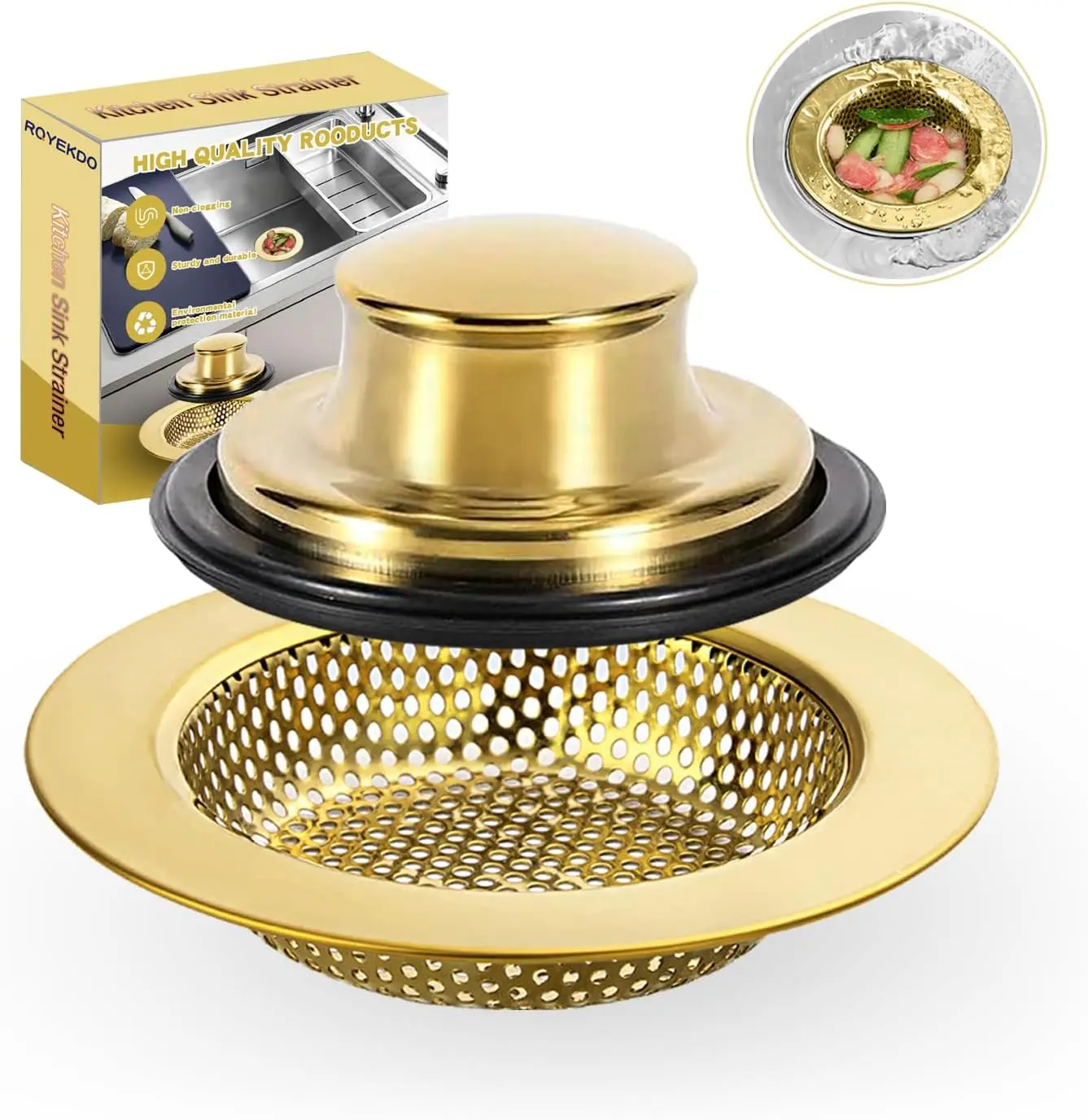 

Stainless Steel Kitchen Sink Strainer and Stopper Set, 4.4 Inch Wide Rim Food Catcher for Garbage Disposal Drain Basket Filter