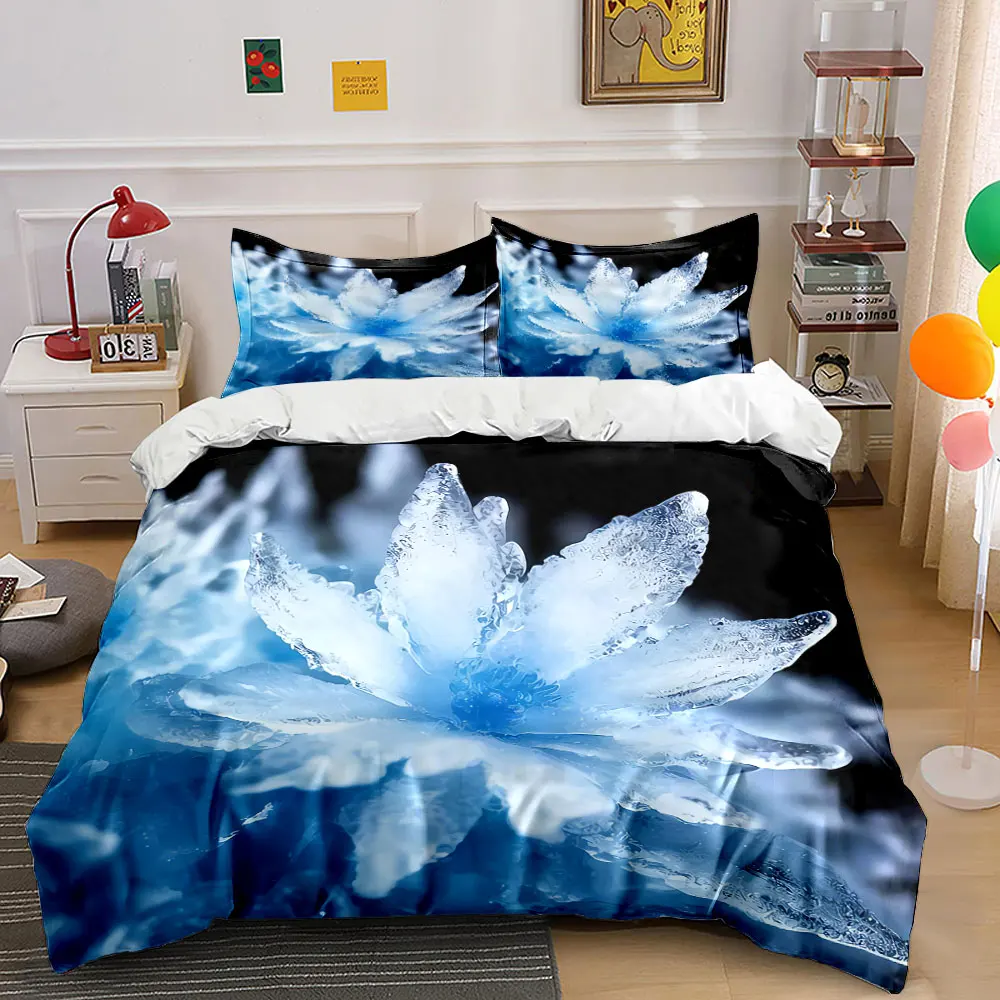 Crystal Flower Three-Piece Decor Set Bedding Set with 1 Duvet Cover 2 Pillowcases Single Double King Queen, Gift
