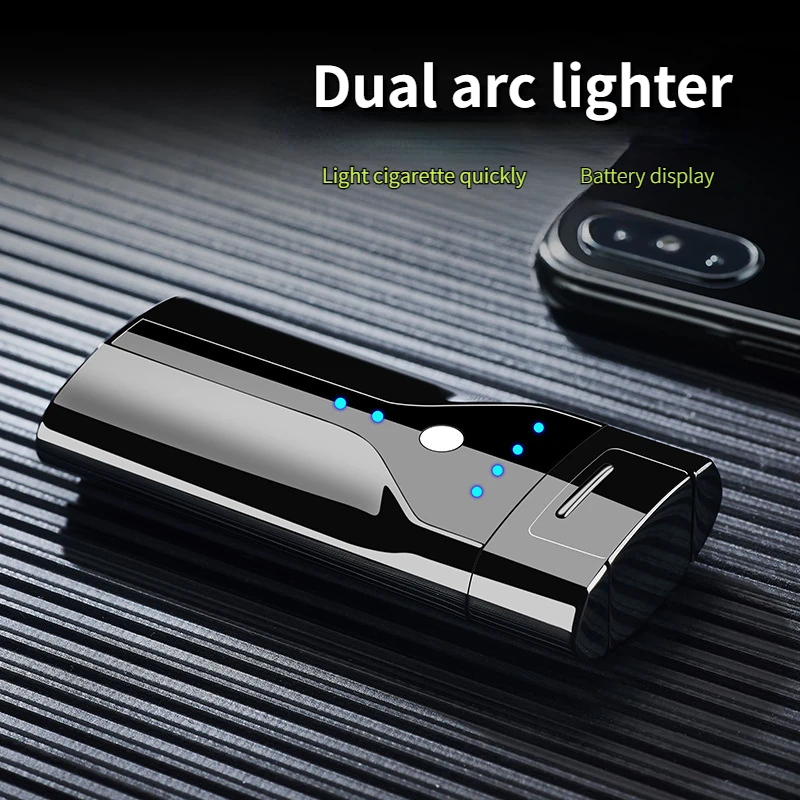 The Latest Men\'s Metal Windproof Arc Lighter Universal USB Electronic Charging Cigarette Lighter Intelligent Glare Power Display