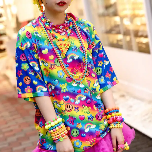 2026 Summer Rainbow Candy Y2k Retro Cosplay T-shirt Ladies Oversize 3D Printed Short-sleeved Family Unisex Children's Sports