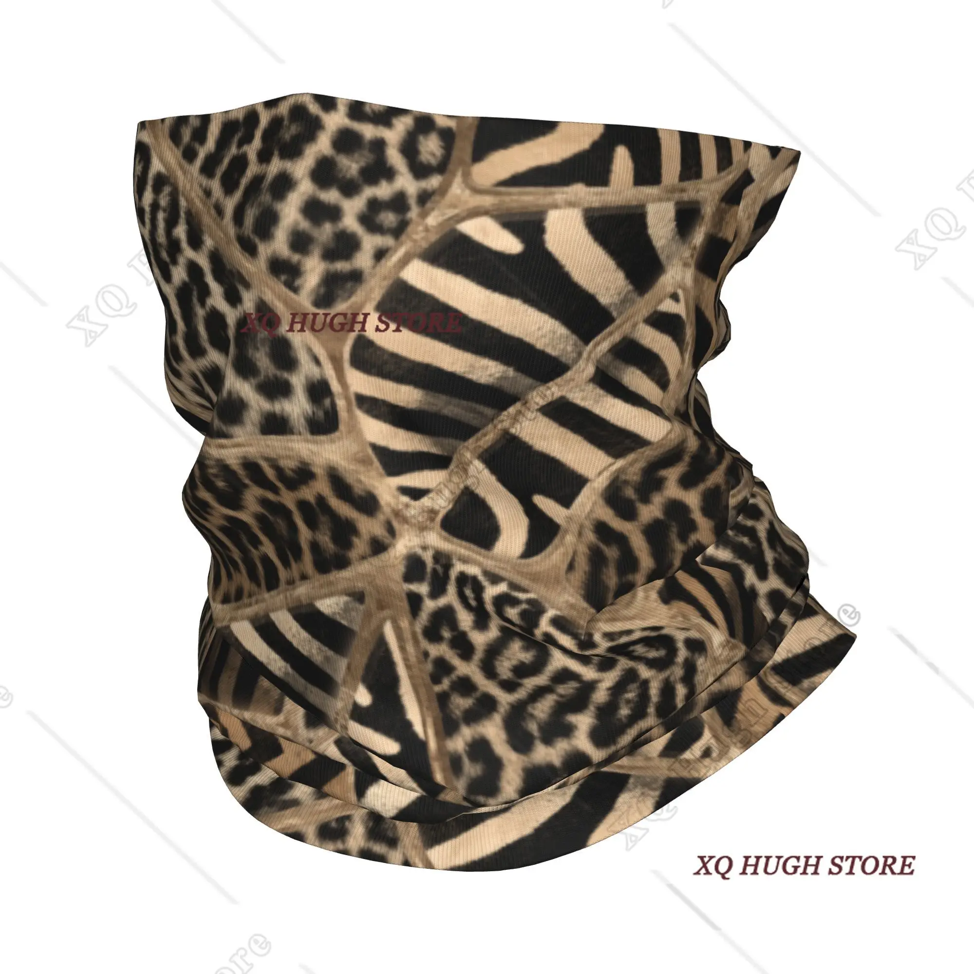 

Custom Animal Print Neck Gaiter Women Men UV Face Shield Winter Leopard And Zebra Pastel Gold Bandana Scarf for Ski