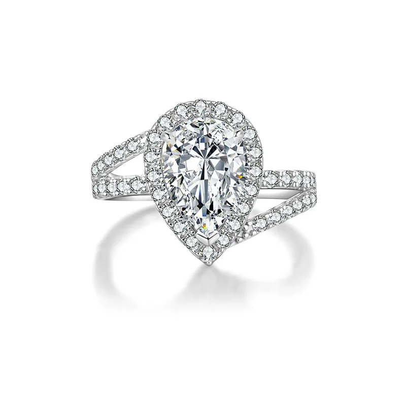 

7mm*10mm Light Luxury Moissanite S925 Sterling Silver Women's Ring - Teardrop Shape, High-End Jewelry Gift