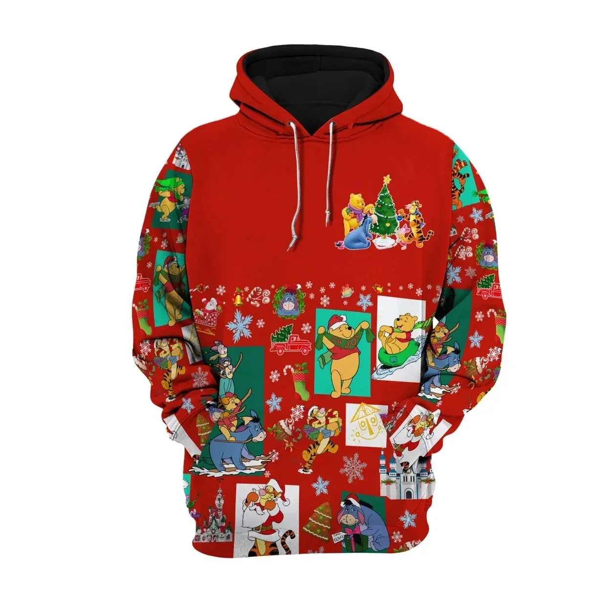 Disney Pooh Bear Hoodie Cute Cartoon Pullover Christmas Hooded Clothing Christmas Men Women Fashion Trend Top Coat With Hat