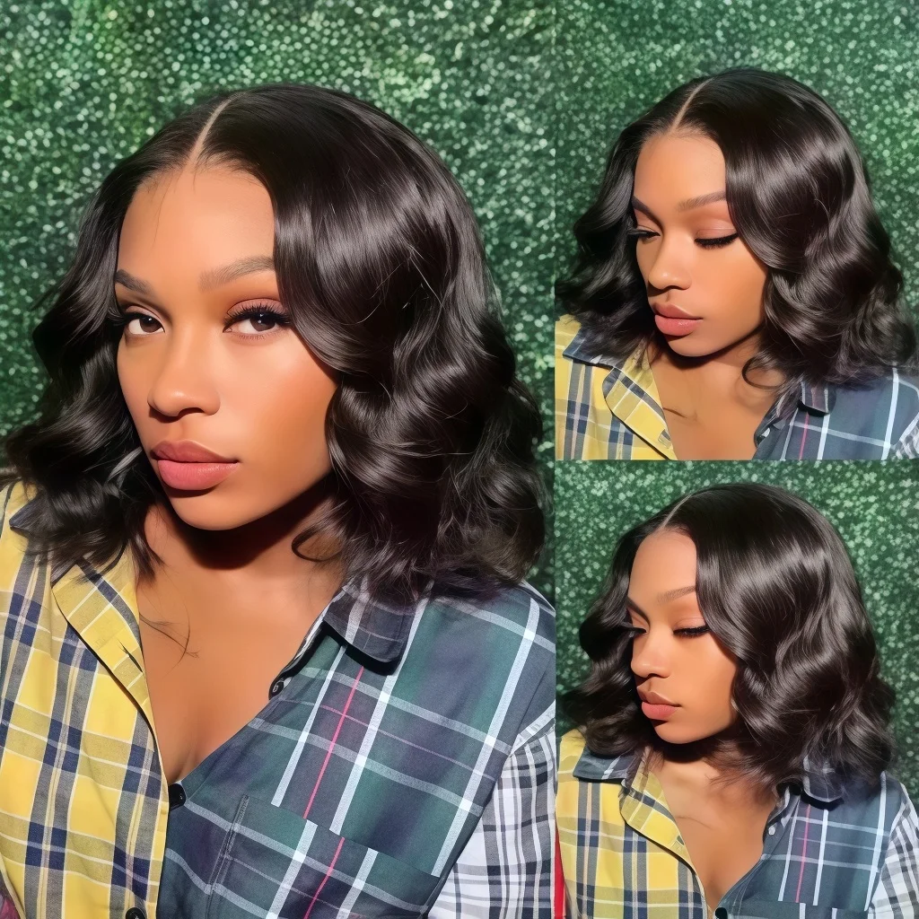 18 Inch Brazilian Short Body Wave Bob Human Hair Wigs 250 Density Pre Plucked Natural Hairline 13x4 HD Transparent Lace Frontal Wigs Soft Real Human Hair Lace Front Bob Wigs For Women Daily Makeup Party Styling
