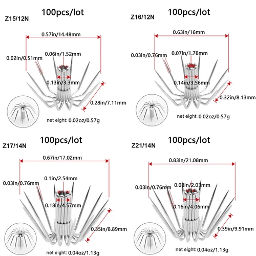 Imagen 2 del producto 100 Uds. Anzuelos de pesca afilados en ángulo recto, anzuelos de paraguas de calamar de acero inoxidable, anzuelos de calamar, anzuelos de pesca en roca, aguas profundas