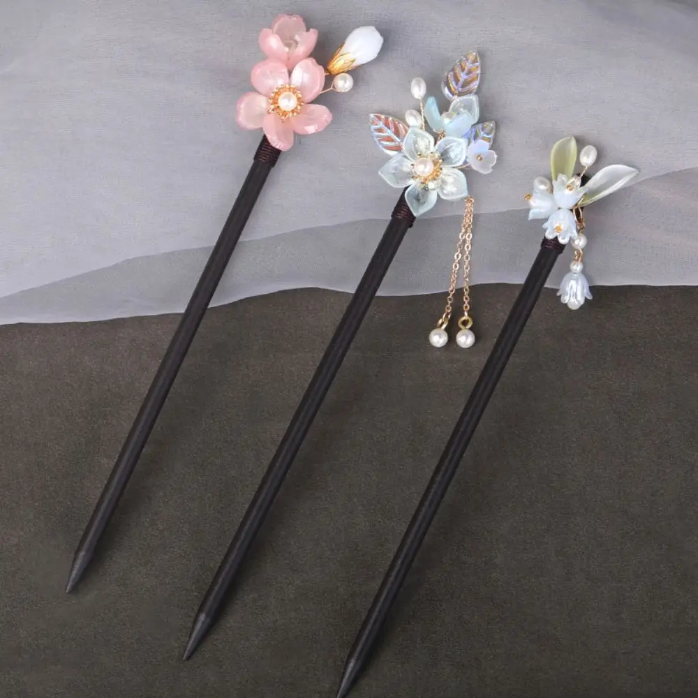 Exquisite Tassel Flower Hair Stick Wood Hair Fork Pearl Hair Stick Hairpin Hair Accessories Hanfu Hair Stick Girl