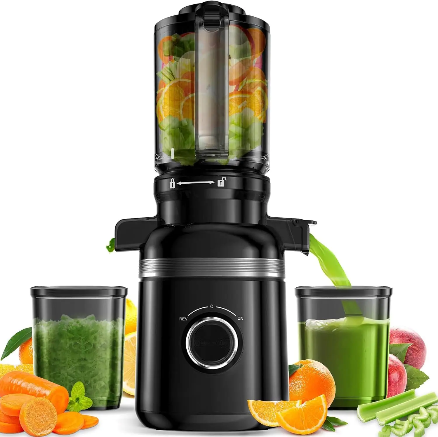

Cold Press Juicer Machines for Whole Vegetables & Fruits, Slow Masticating Juicer Maker with Wide Feed Chute, High Juice Yield,