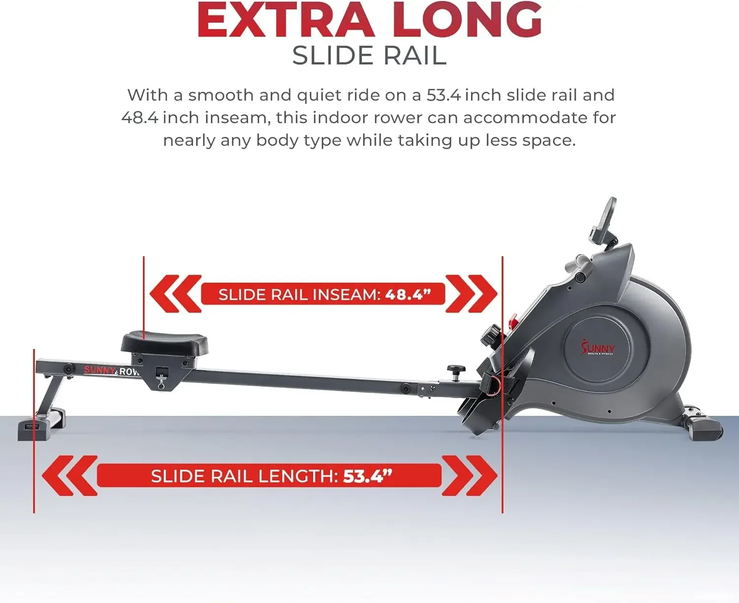 Rowing Machine with Extended Slide Rail, Full-Body Workout, Low-Impact, Optional Premium Water