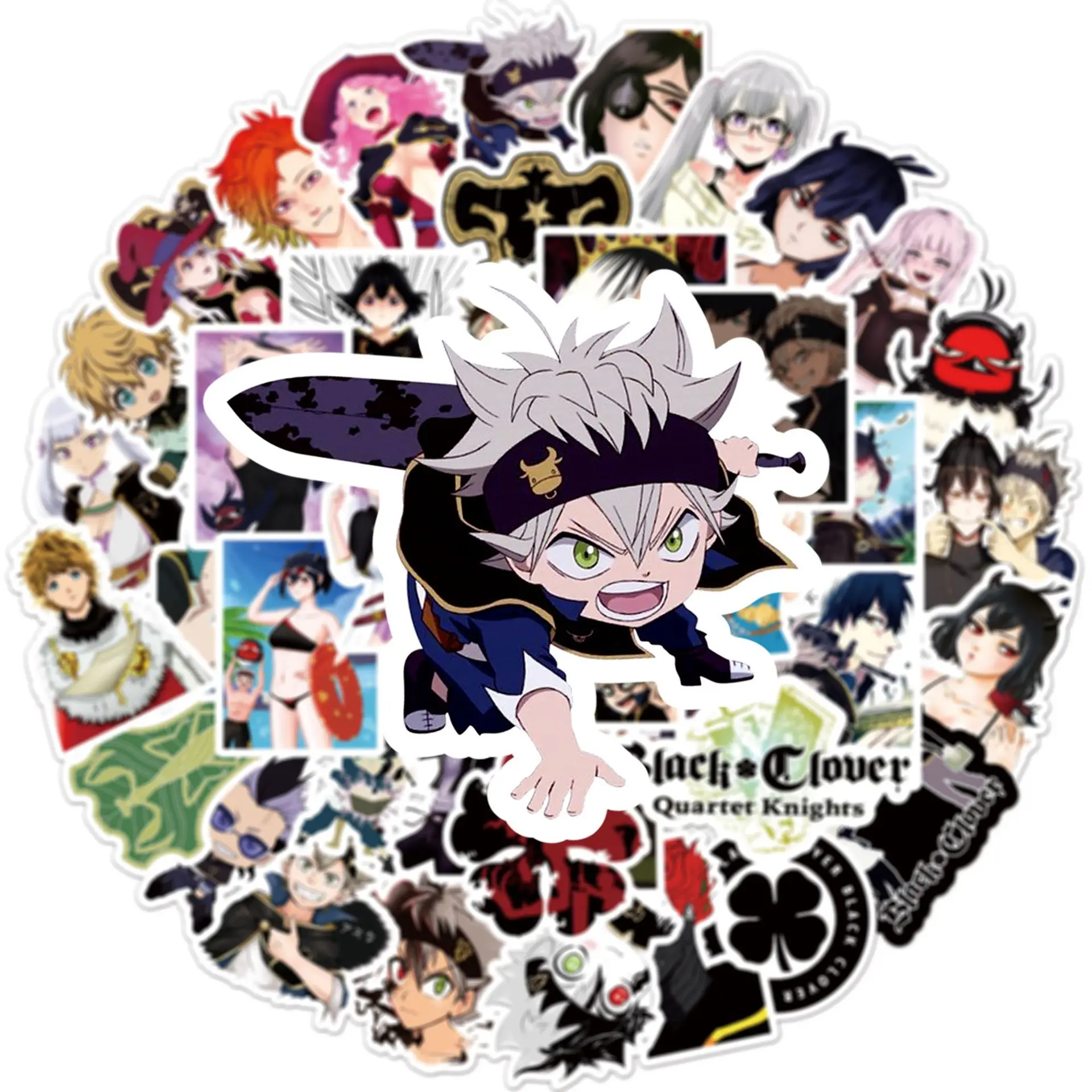 50 Stück Anime Black Clover Japanische Graffiti-Aufkleber für Handyhüllen, Skizzenbücher & Motorradhelme