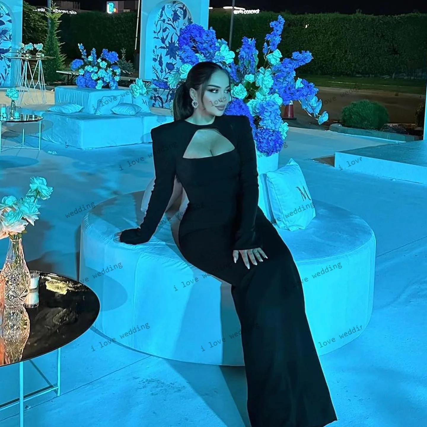 Elegant Mermaid Evening Dresses 2025 Black Wedding Party Dress For Woman Long Sleeve Prom Dresses Cut-Out O-Neck Gala Customized