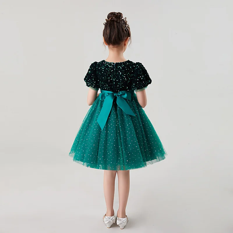 Formal Kids Sequin Dresses for Big Girls Birthday Party Summer Dress Luxury 2022 Elegant Evening Gown Green Red Frock Weddings