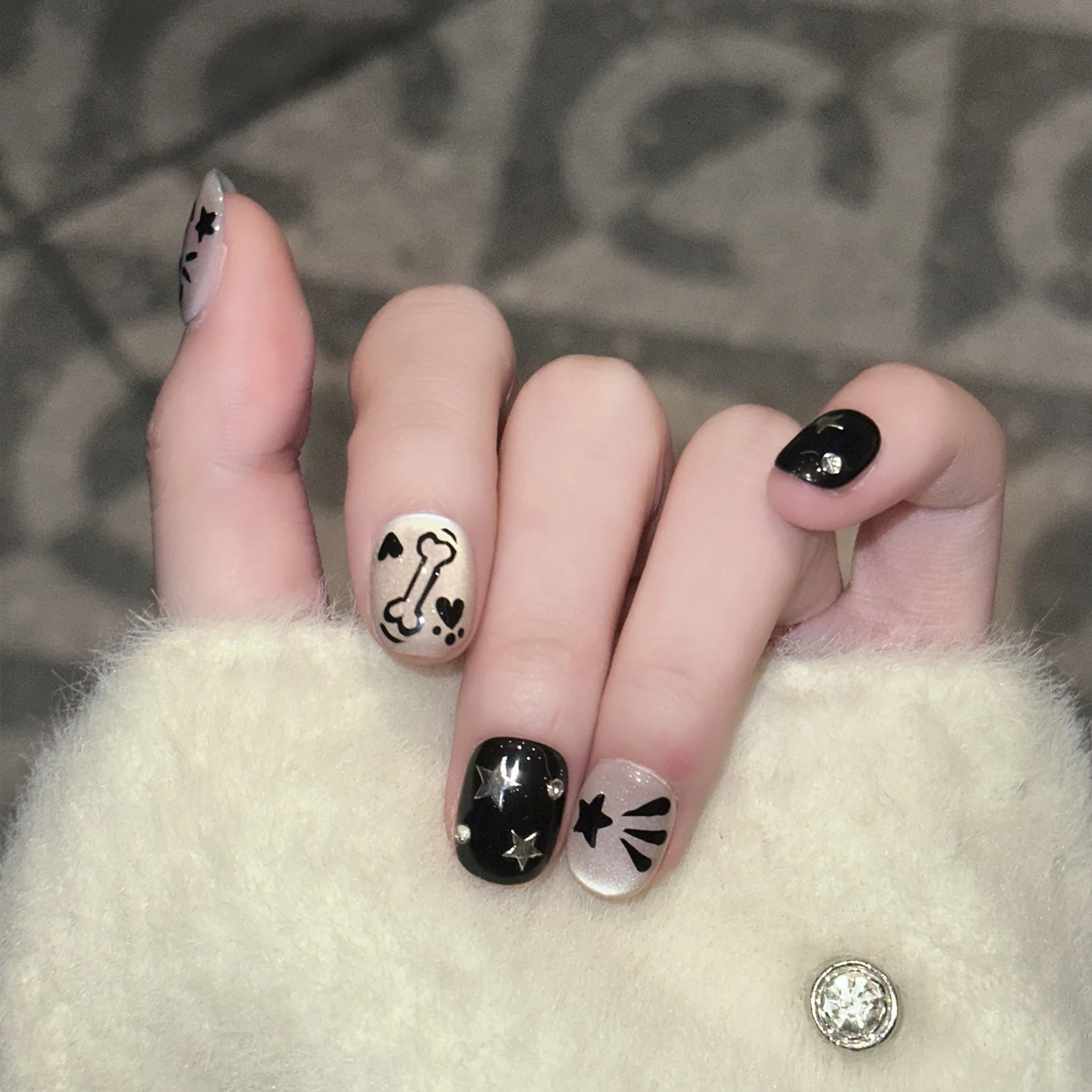 

10 шт., короткий пресс на ногтях, милые накладные ногти с рисунком собаки, многоразовые длинные накладные ногти, поставка мультяшного маникюрного салона