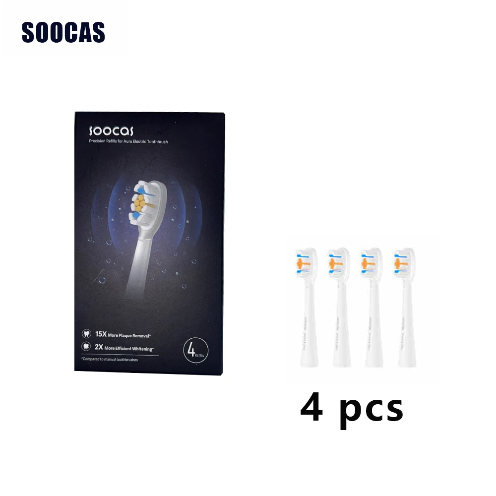 4 шт. сменные насадки для SOOCAS PT1, электрическая зубная щетка Sonic, оригинальные насадки Dupont с щетиной 4 шт. сменные насадки для SOOCAS PT1, электрическая зубная щетка Sonic, оригинальные насадки Dupont с щетиной