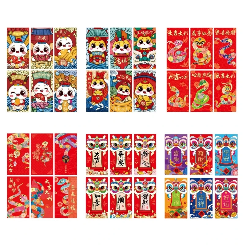 6 Pieces Chinese New Year Packet Collection Snake Year Celebration Money Bag Fashion Accessory for Family and Friend