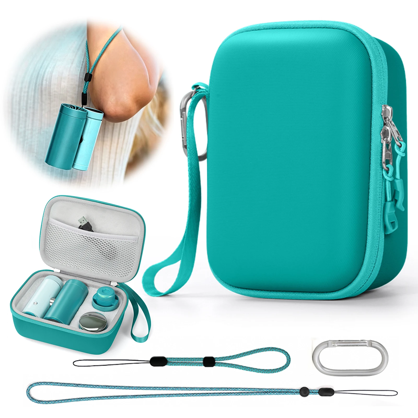 For Shark ChillPill Fan Storage Case with Wristlet & Carabiner Portable Storage Bag Shockproof Hard Shell Protective Travel Case