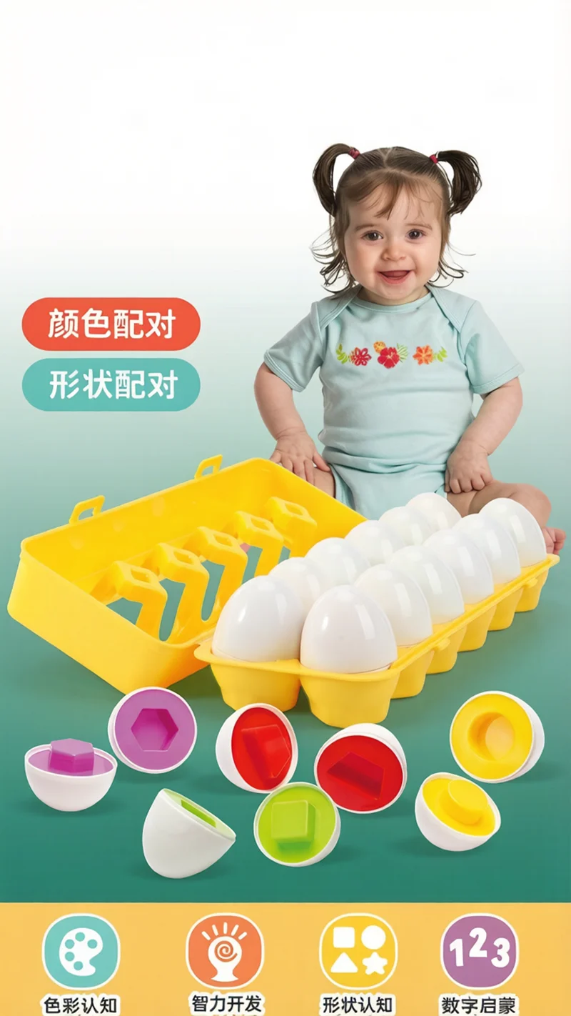 Montessori Eggs Toy - Smart Baby Learning for Color & Shape Sorting, Matching Assembly, Educational Gift for Toddlers 1-3 Years