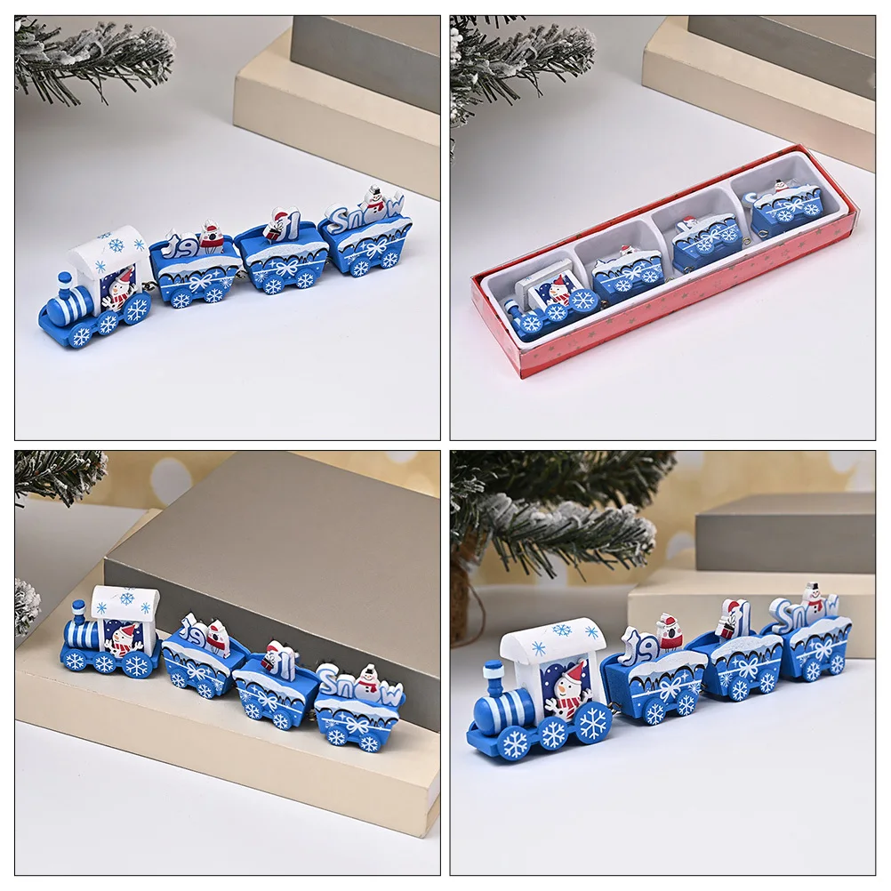 

Mini Wooden Christmas Train Set Xmas Adornment for Indoor Holiday Decor Desktop Scene Display Festive Party Supplies Wood Train