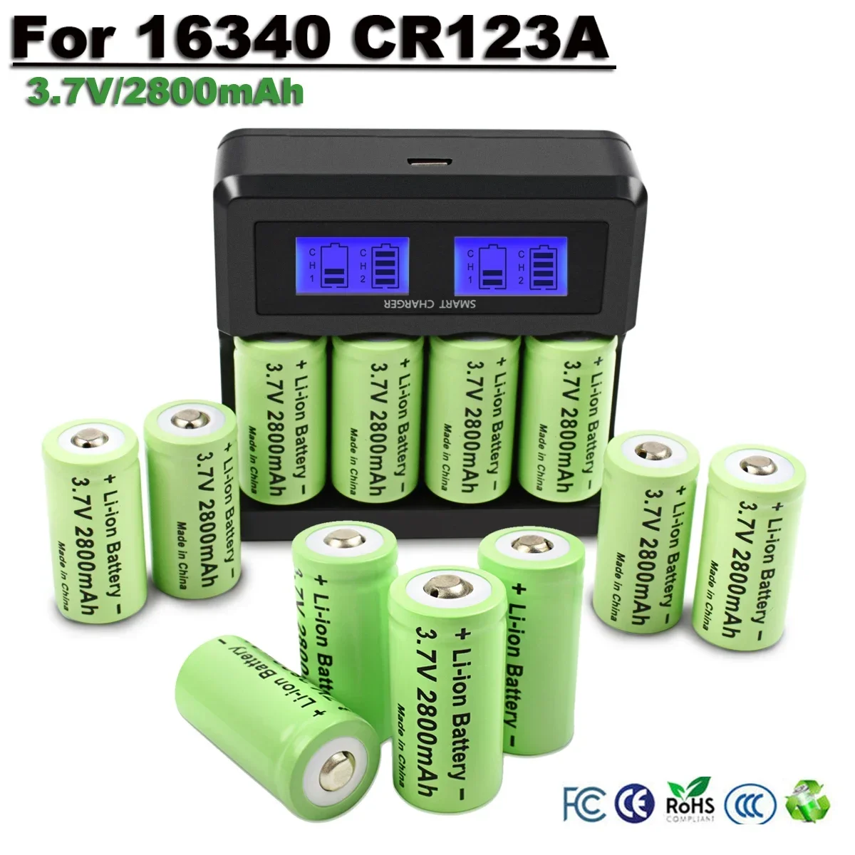 

16340 Battery 2800mAh 3.7V Li-ion Rechargeable Batteries CR123A RCR 123 ICR Cell for LED Flashlight Digital Camera Electric Toys