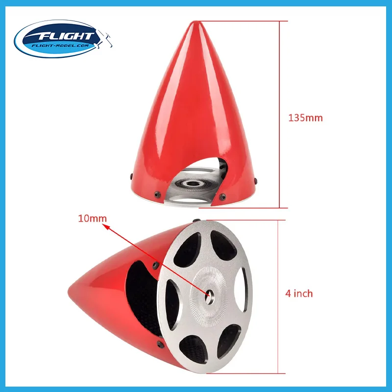 4 Inch RC Airplane Red Carbon Fiber Spinner 135mm Height 10mm Hole RC Fixed‑wing Propeller Nut Cover Replacement Part