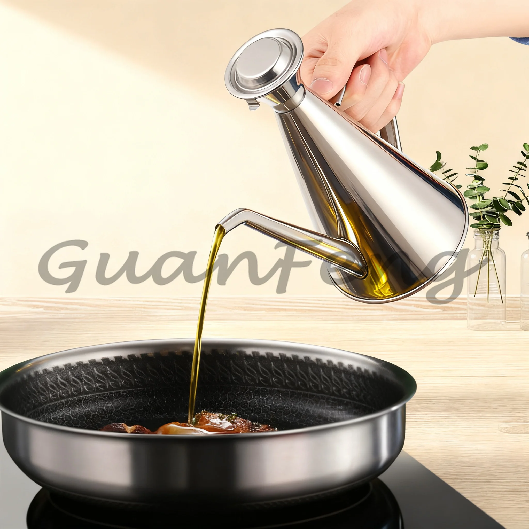 Non-Drip Leak Proof Stainless Steel Cruet Pot, Oil Soy Sauce Vinegar Bottle, Kitchen Storage Container & Tool