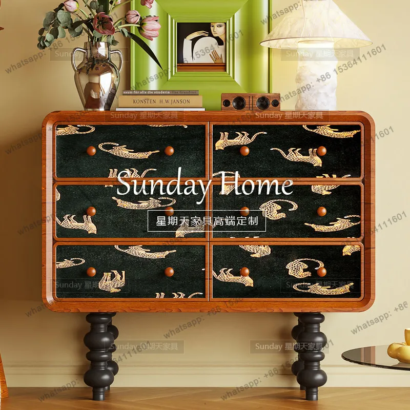 Factory Direct Medieval Painted Contrast Color Bucket Cabinet Roman Column Cabinet Foot Living Room Entrance Cabinet