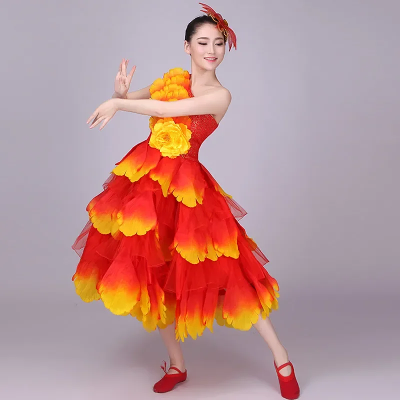 Vestido de danza del vientre español Floral para mujer, falda larga, falda de Flamenco, vestidos de Flamenco rojo para niñas