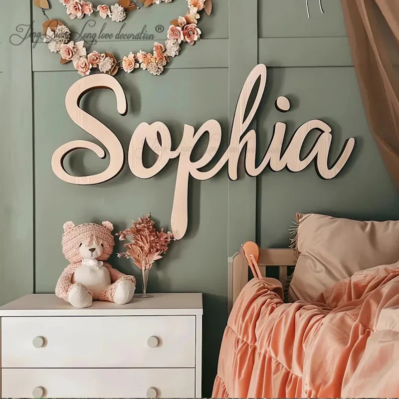 

Custom Name Sign, Personalized Wooden Kids Name Sign for Nursery, Children's Room Art, Cut Out Wood Last Name Sign, Boho Wedding