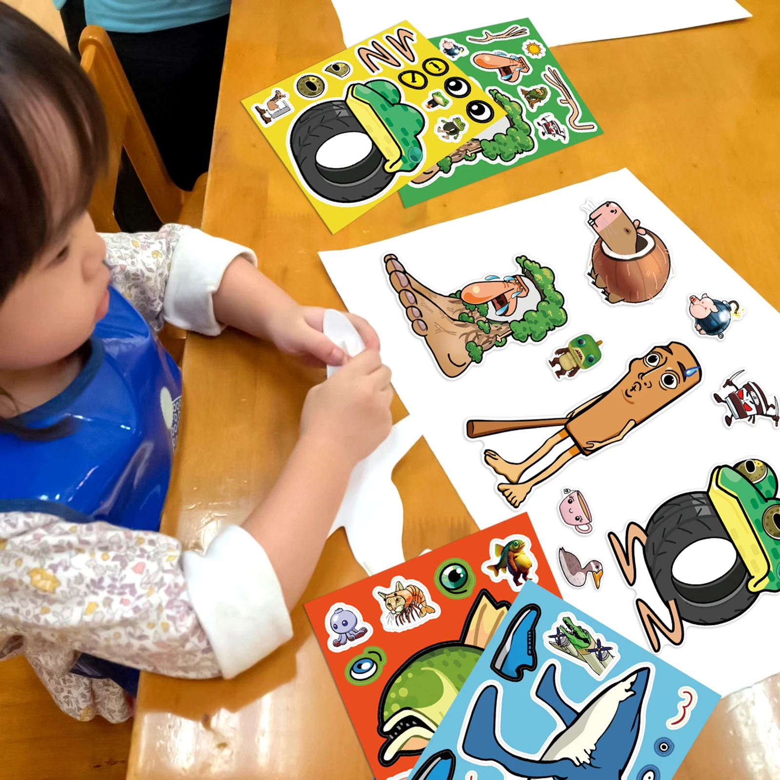 8 Lenzuola Animale Astratto Crea Una Faccia Puzzle Adesivi Tung Tung Sahur Cervello Italiano Animali Decalcomania Assemblare Puzzle Giocattoli Per Bambini