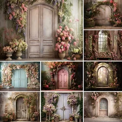 Mehofond Spring Backdrops Vintage Hidden Door Flowers Wall Windows Women Family Portrait Photography Background Photo Studio