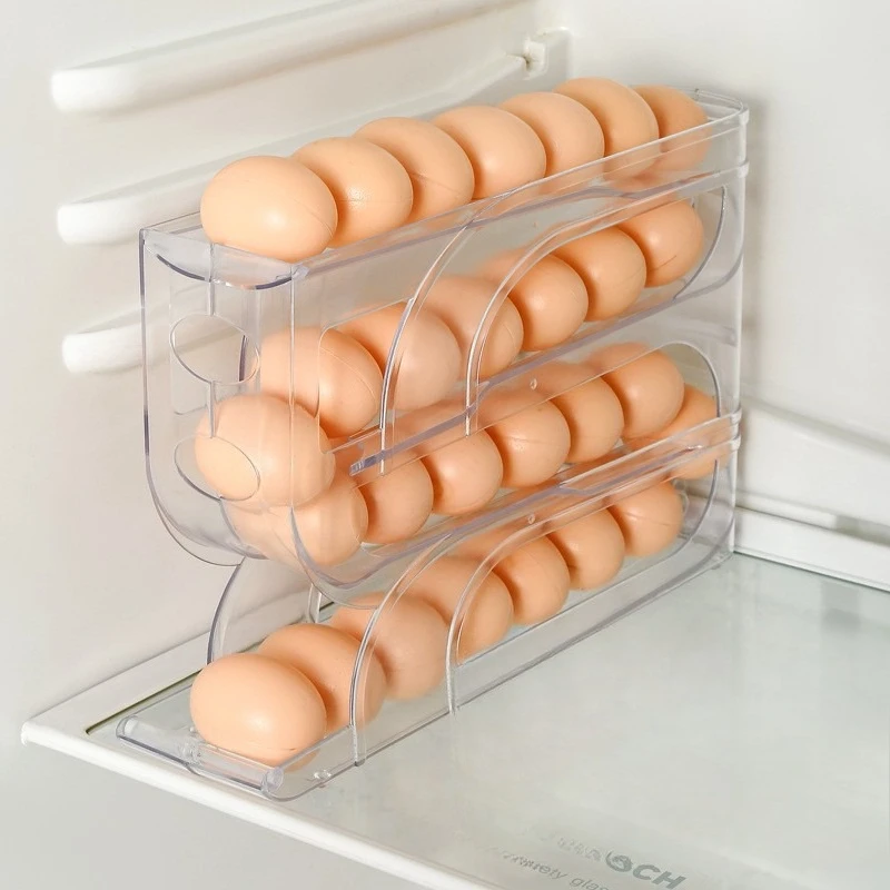 3/4 Layers Automatic Rolling Egg Storage Box Holder Rack Organizer Kitchen Refrigerator Side Door 30 Eggs Dispenser Storage Rack