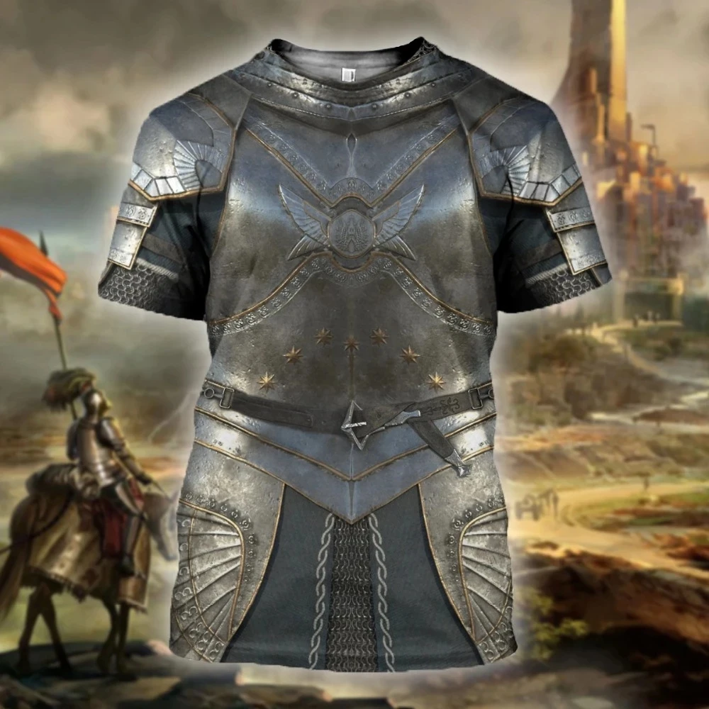 Men\'s Medieval Templar Armor 3D Printed T-shirt Street Fashion Unisex Casual Loose Large Summer Quick Dry Versatile Shirt