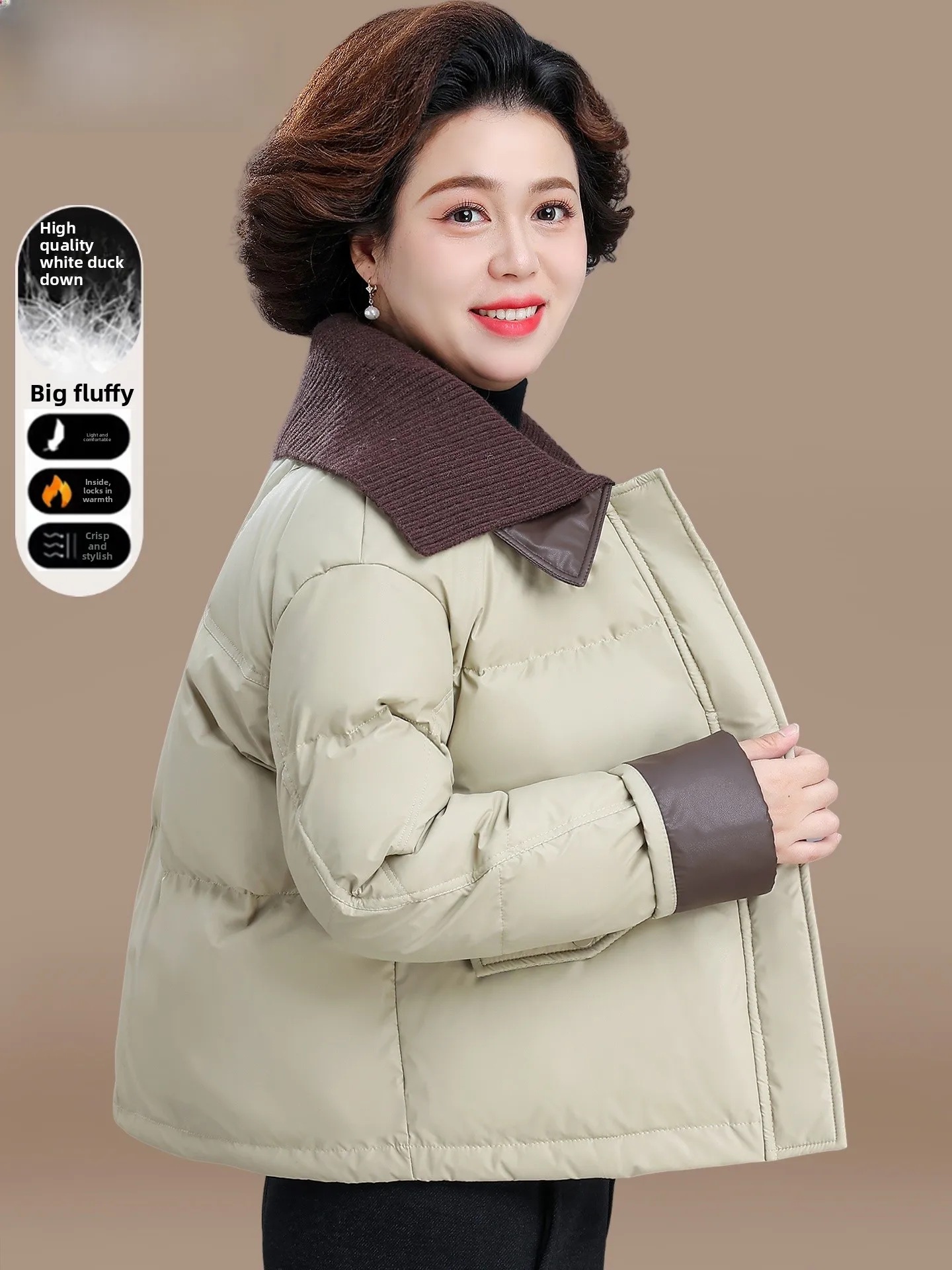 

Thiened Winter Coat for ort Mothers Middle-Aged Women Casual Sle Loose Fit Zipper Closure Warm down Jaet Bread Coat