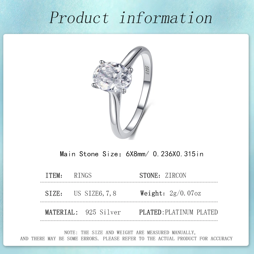 Gold Plated 14K Platinum-plated Oval Cut Denier Cubic Zirconia S925 Sterling Silver Fashion Bridal Ring Wedding Rings