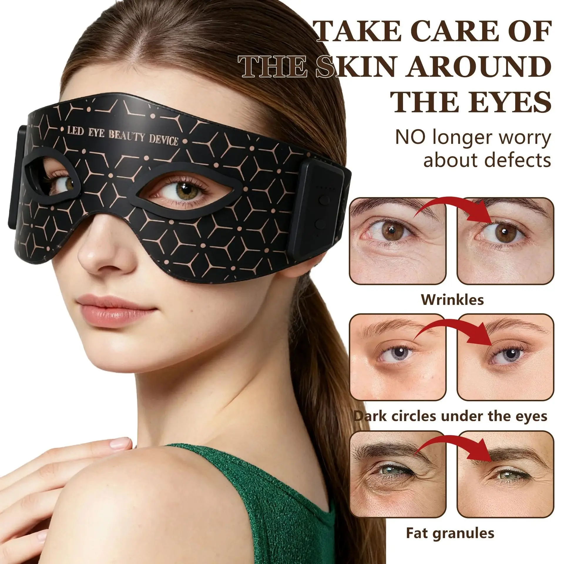 

Массажер для глаз с красным светом, антивозрастное устройство - портативная беспроводная силиконовая LED-маска для уменьшения темных кругов, для домашнего использования