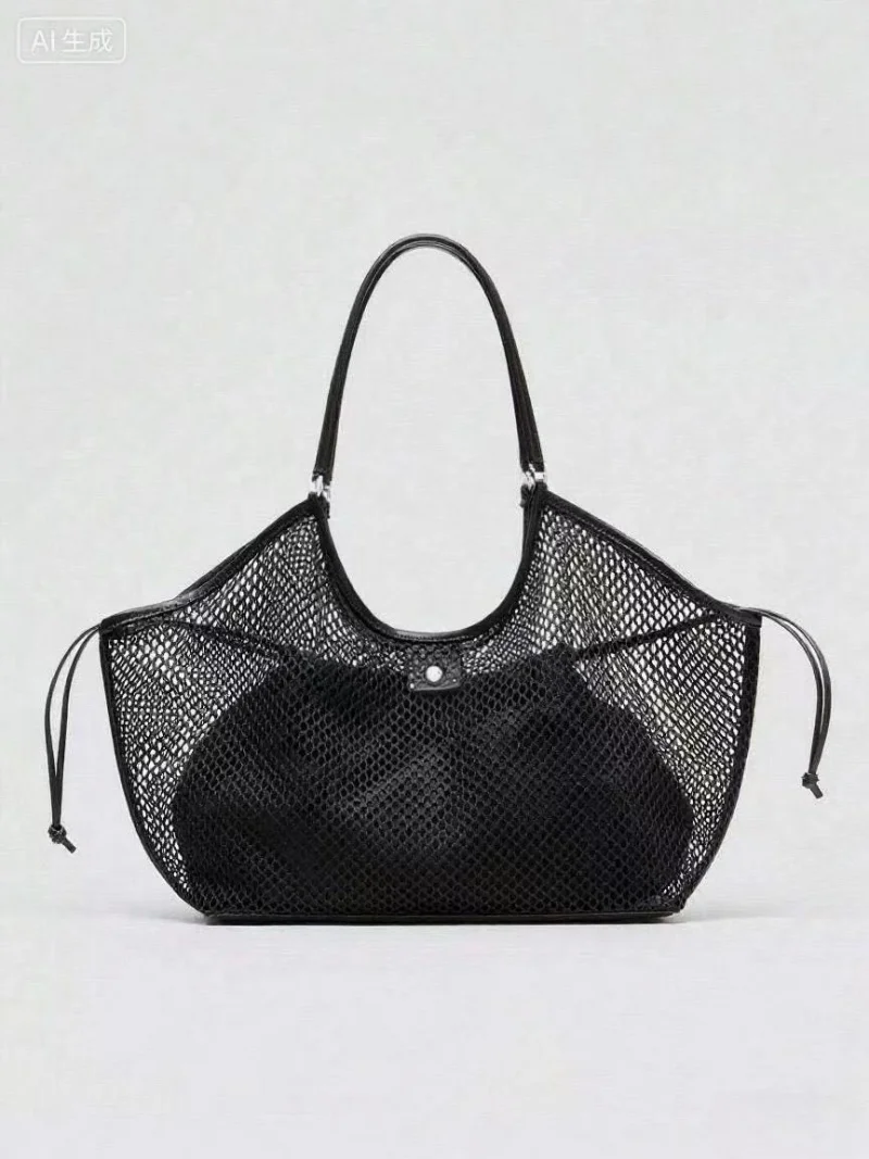 

Women Large Capacity Mesh Beach Travel Shoulder Bag Casual Shopper Totes Beach Toy Storage Bag Hollow Mesh Fishing Net Tote Bag