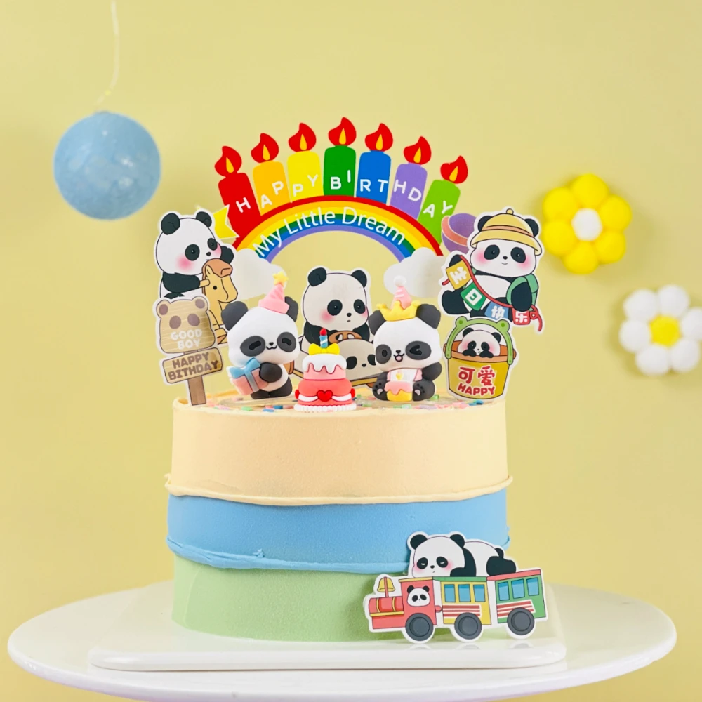 

Cute Cartoon Pandas Cake Decoration Set Birthday Themed Animal Party Cake Toppers Wedding Holidays Supplies 2025