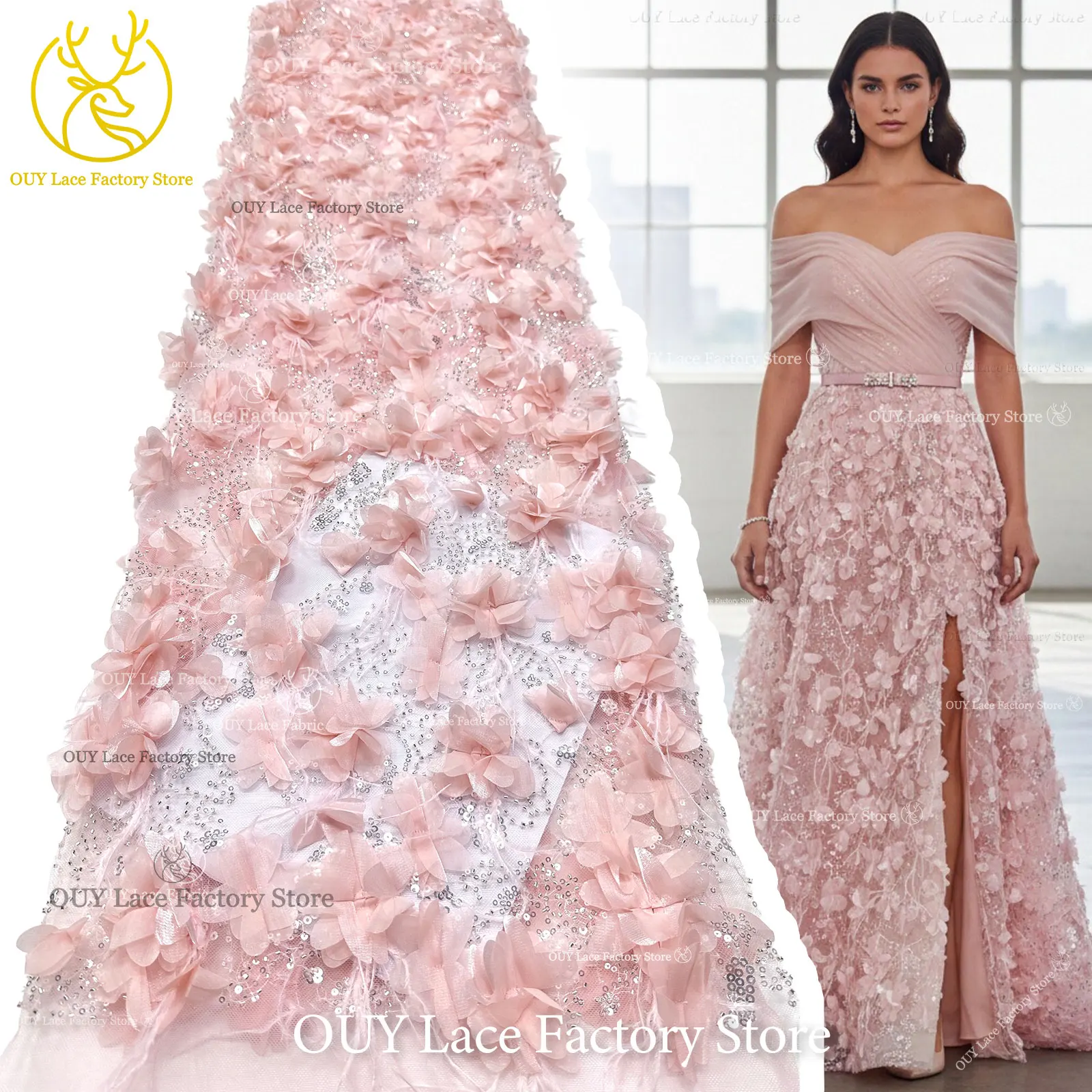 Exquisite 3D-Applikation Französische Pailletten Tüllspitze 2026 Hochwertige Perlenbesetzte Afrikanische Spitze Rotes Nigerianisches Hochzeits-Abendkleid – Detail 6