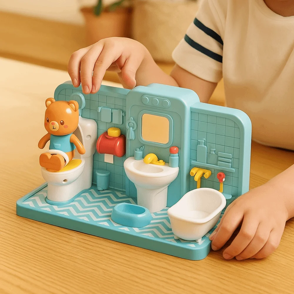 Bathtub Bear Simulation Bathroom Enlightenment Decor Funny Electronic Toilet Simulation Model Miniature Restroom Puzzle