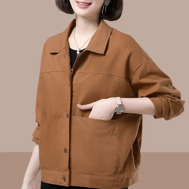 Pure cotton Jacket 2024 Spring and Autumn New Loose Long sleeved Casual Coat Solid color Thin Top Female Short Jackets