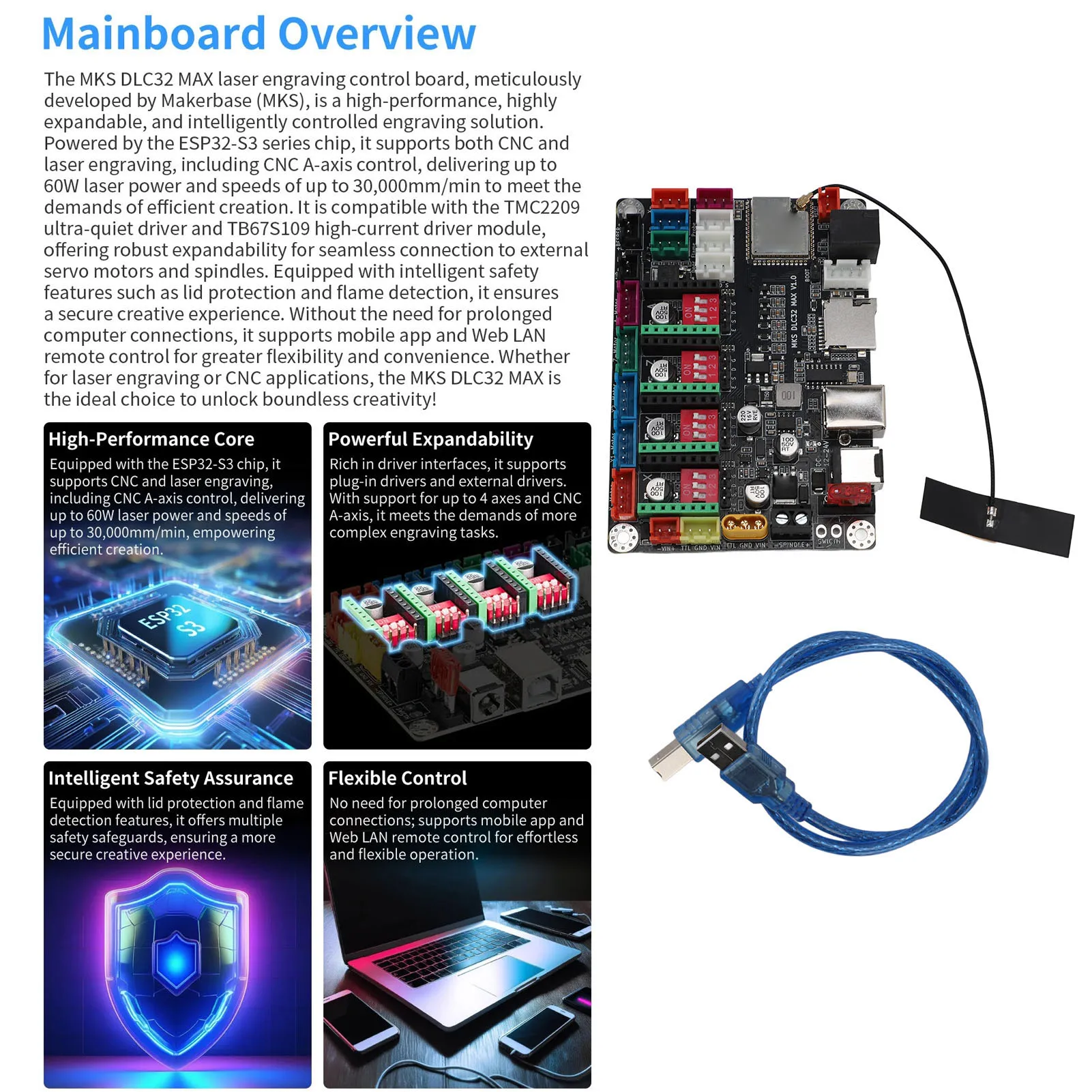CNC 4 Axes Controller Board Engraving Machine Motherboard 32 Bit Expansion Board DC12-24V 10A Engraving Machine Expansion Board