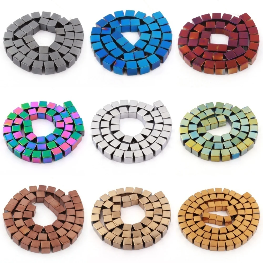 الهيماتيت الطبيعي السلس مكعب حجر الخرز ستراند 15 "لقلادة أساور القرط صنع المجوهرات DIY بها بنفسك فضفاض الخرز 2/3/4/6 مللي متر #5