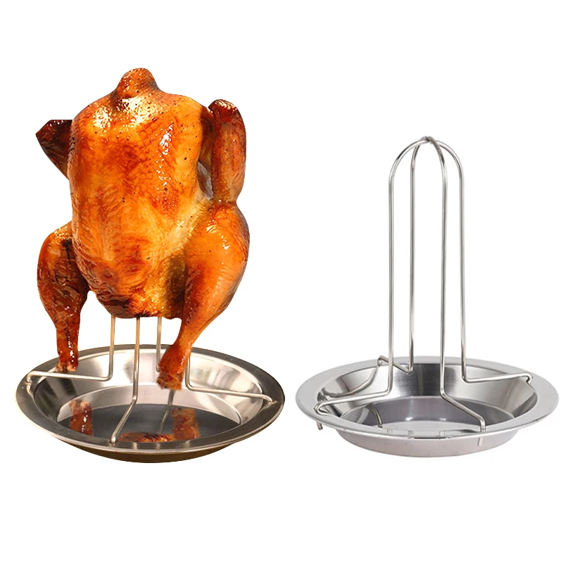 

Chicken Roaster Rack Kitchen Stainless Steel Roasting Grill Stand Outdoor Camping BBQ Tool Picnic Turkey Roaster Holder Tray